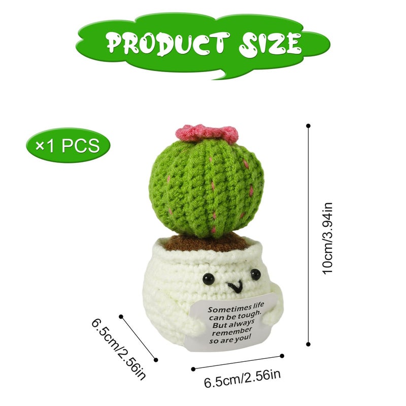 NQEUEPN Crochet Positive Cactus  Handmade Knitted Cactus Toy Cute Funny Potato Emotional Positive Life Doll Ornaments Gifts with Encouraging Card for Adults Kids Friends Room Office Desktop Decor - Image 2